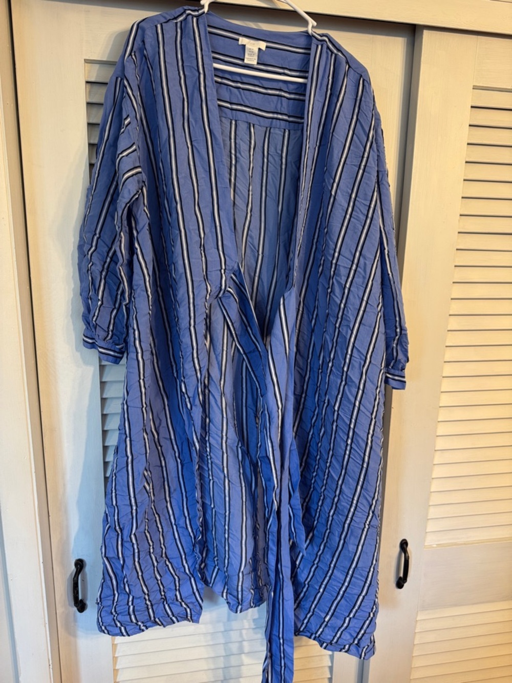 H&M Striped Wrap Midi Dress Sz 10 Blue Long Sleeve V Neck Womens FINAL PRICE